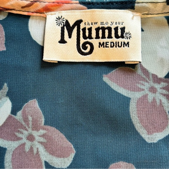 Show Me Your Mumu Teal Sheer Floral Lace up Front Peplum Cottagecore Blouse Sz M - Picture 3 of 15